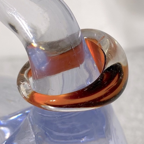 Vintage Art Glass Handmade Orange Burgundy & Gold Glitter Band Ring - Picture 5 of 11